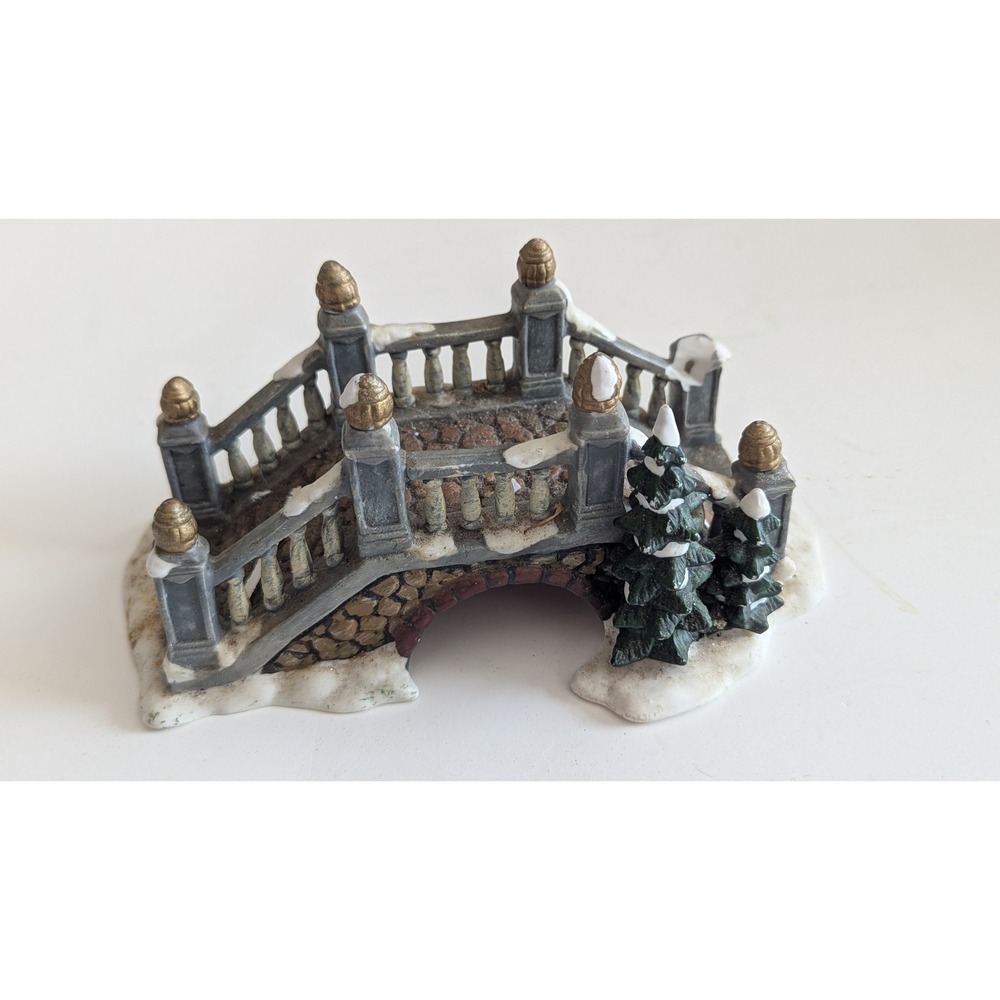 Vintage Style Ceramic Snowy Cobblestone Bridge Christmas Village Accessory Gray